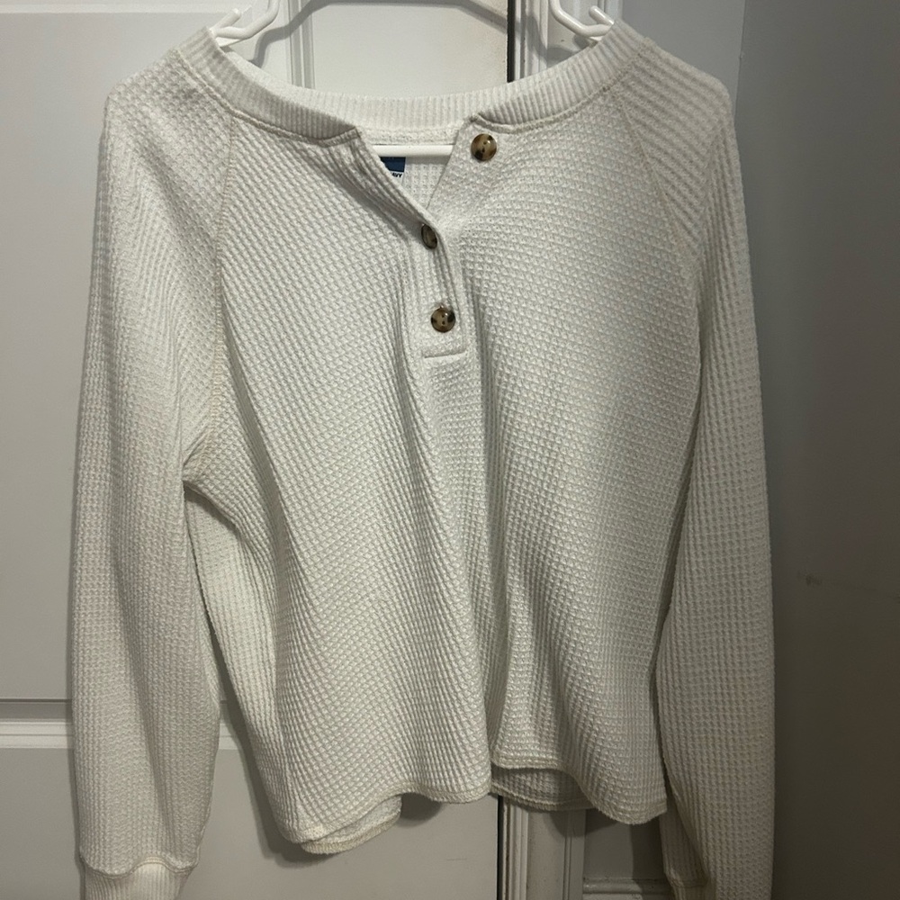 Old Navy White Crew Neck Sweater Textured Knit